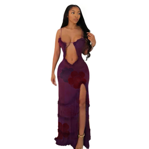 Robe longue moulante sexy en maille ajourée avec fente, style sling, pour femme, idéale pour les soirées et clubs – Vente en gros, très tendance - Product Image 1