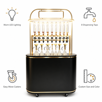Chariot Distributeur de Parfum Mobile sur Roues, 8 Robinets, Cadre Noir Mat Doré, Éclairage LED, Machine de Remplissage de Parfum, Comptoir d'Exposition