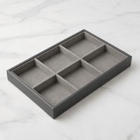 Plateau à bijoux en bois avec doublure en velours gris doux, organisateur de rangement multi-compartiments pour bagues, pendentifs et boucles d'oreilles