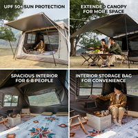Tente de camping rapide à monter avec auvent intégré – Kit d'équipement de camping extérieur extra-large en tissu Oxford, protection UV, toutes saisons, 3000 mm