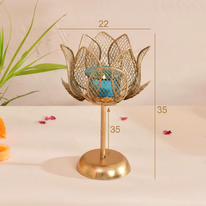 Golden Lotus Candle Stand Brass Metal Home Decor Heat Resistant <b>Tealight</b> <b>Holder</b> - Product Image 6