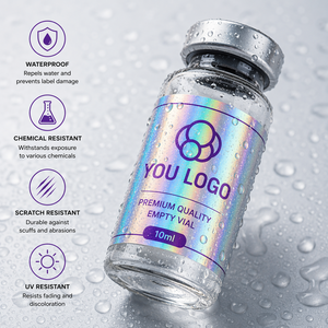Rainbow Holographic Peptide Glass Vial <b>Labels</b> Custom Printed Self Adhesive Stickers For Lab Storage - Product Image 1