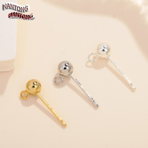Nantong Rhinestones 925 Sterling Silver <b>Round</b> Ear <b>Posts</b> With Hanging Loop For DIY Jewelry Making Accessories Wholesale - Product Image 3