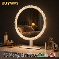Miroir de maquillage éclairé en acrylique cristal blanc rond 25x45cm, capteur tactile, gradation progressive, rotation à 360°, HD 1X, 3 modes de couleur