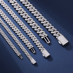 Rantai Tulang Selangka Mewah Ringan Model Cuban <span class=keywords><strong>Link</strong></span> Perak Sterling S925 dengan Moissanite Full Pavé 8mm 10mm 12mm 14mm 16mm 9.83 hingga 45.0 CTW - Product Image 4