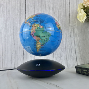 Globo terráqueo dorado flotante con luz LED azul, decoración moderna de escritorio con levitación magnética para el hogar, oficina o estudio. - Product Image 6