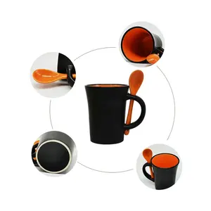 Customised Mugs 210ml Black Creative Matte Black Board Memo Message Writable Ceramic Chalk Mug Cup With Spoon
