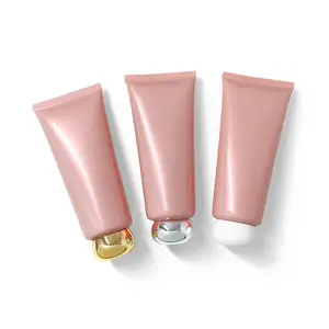 100ml pink color Empty Face Hand Cream Sunscreen Squeeze Plastic Packaging Cosmetic Tube with flip cap for facial cleanser