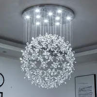 Moderne Cristal Clair K9 Plafonniers Fleur Boule Escalier GU10 LED Lumières Suspendues pour Villa Lustre Éclairage Hôtels