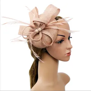 Women girls sinamay like kentucky derby feather hats hair clip headband party fascinators hat