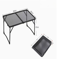 Table de camping pliable en maille métallique 2-en-1, 60x40 cm, en alliage d'aluminium, charge 30 kg, pour pique-nique, barbecue et jardin