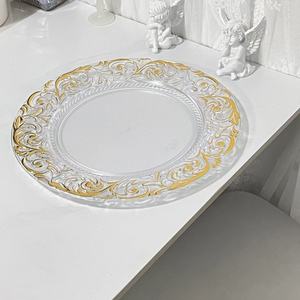 Assiettes de présentation en plastique transparent de haute qualité avec bordure en relief de style florentin doré 13 "plateaux de service décoratifs ronds - Product Image 4