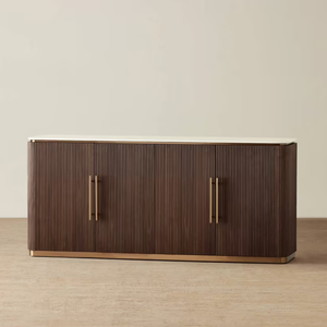 Meuble de salle à manger de luxe, buffet en placage de chêne brun avec plateau en pierre, buffet en bois - Product Image 6