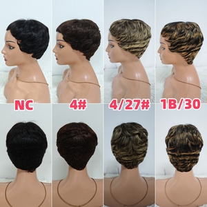 Promotion 8$ Letsfly Short Human Hair <b>Wig</b> <b>Pixie</b> Cut Layered <b>Wig</b> Natural Brown 4/27# Ombre Machine Made Hair <b>Wigs</b> 9047 - Product Image 5