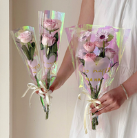 Manchon de fleur trapézoïdal holographique irisé en gros pour l'emballage de bouquet de rose unique