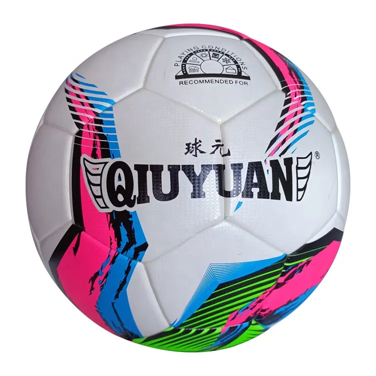 Qiuyuan Ukuran 5 Logo Khusus OEM, Bola Sepak Bola Sepak Bola Pertandingan Vertikal PU Yang Dapat Diterima