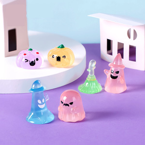 Accesorios decorativos de calabaza de fantasma de Halloween luminosos de resina de estilo de dibujos animados Mini figuritas oscuras brillantes para widgets de coche de escritorio - Product Image 3
