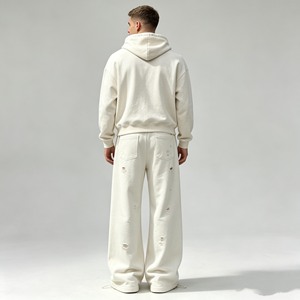 Sweats à capuche pour hommes personnalisés, style streetwear, coupe ample à épaules tombantes, en molleton bouclette 100% coton, zippés, cloutés de rivets, épais - Product Image 3