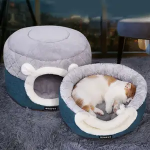 Tempat Tidur Kucing Peliharaan Bentuk Gua Rumah Lipat Lembut Mewah Grosir