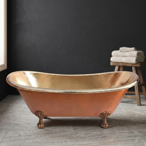 Baignoire autoportante classique en cuivre à pattes de chat, ovale, faite à la main pour salle de bain de villa - Artisanat indien - Product Image 4