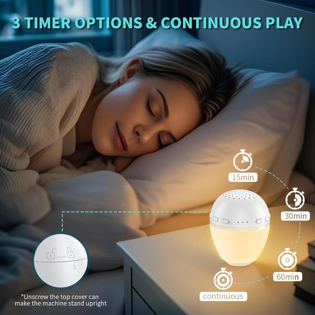 Mini Plastic White Noise Machine with Built-in 26 Relax Sounds Speaker Music Warm Night Breathing Light