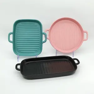 top grade Microwave Oven ceramic pizza baking plate matte blank bread biscuit pans with two handles