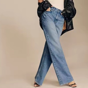 Jean en denim taille haute pour femme, coupe droite large, style Y2K, avec logo, décontracté, coupe ample, en coton respirant - Product Image 3