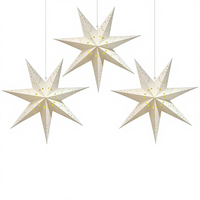 Lanterne LED en papier 3D blanche, lot de 3, 23 pouces, 7 points, télécommande, trou rond, étoile, décoration de Noël pour intérieur/extérieur