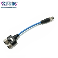 Kabel Y-Branch Overmolded Biru M12 A-coding Female ke Dual Male 2 Pin 1.5M PUR IP67 untuk Industri