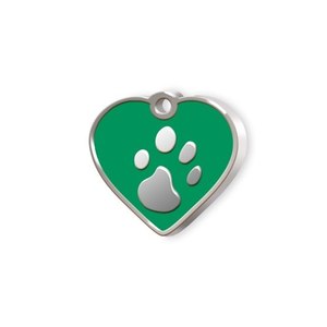 Mini cuore verde PET Tag per collari per animali con disegno della zampa - Product Image 1