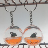 Porte-clés en acrylique flottant avec paillettes liquides, sable mouvant, cylindre rond, pour aquarium, neige, eau, parc océanique