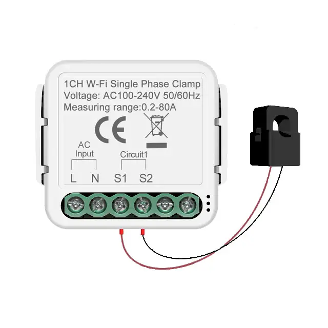 Interruptor esperto sem fio do módulo do medidor do consumo de potência do watt da energia elétrica do wifi do tuya com a braçadeira atual do transformador 80A