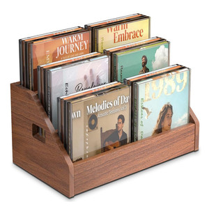 Support de rangement pour CD, 3 niveaux, pour DVD, cassettes et bandes, en bois rustique, avec poignées - Product Image 1