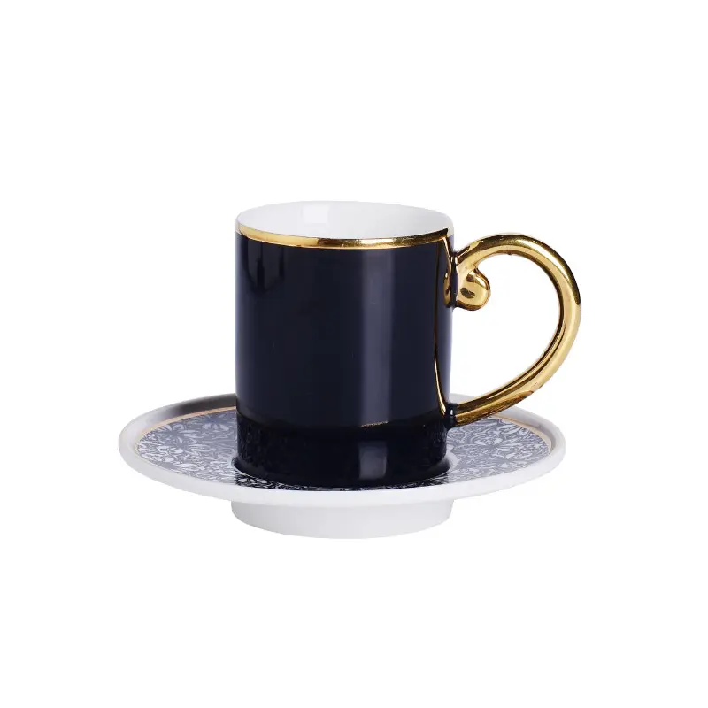 KING'S Porcelain Wholesale Supplier Custom Unique Ceramic Black Gold Handle Modern Turkish Coffee Cup and Saucer Set of 6
