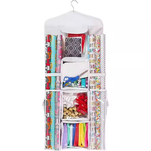 Holiday Home Office Transparent Vertical Hanging Multi Pockets <b>Wrapping</b> <b>Paper</b> <b>Storage</b> <b>Bag</b> with a Metal Hook - Product Image 1