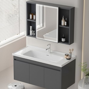 Modern Minimalist Honeycomb Aluminum Alloy Bathroom Vanity with Smart <b>Mirror</b> Integrated Ceramic Basin for <b>Small</b> Hotel Bathroom - Product Image 3