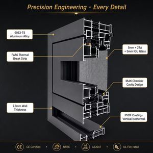 Fenêtre coulissante à double vitrage JUNYAO, verre résistant aux intempéries, joint d'étanchéité EPDM, qualité supérieure NFRC AS2047 CE <span class=keywords><strong>Uptown</strong></span> - Product Image 2