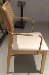 Luxury Modern Solid Ash Wood Dining <b>Chair</b> with Natural <b>Cane</b> Back & Gold Metal Arms | Commercial Restaurant <b>Chair</b> - Product Image 2