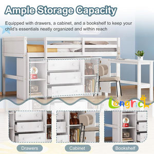 <span class=keywords><strong>Lit</strong></span> superposé blanc de petite hauteur avec bureau escamotable, tiroirs et étagères pour chambre d'<span class=keywords><strong>enfant</strong></span> ou salon - Product Image 5