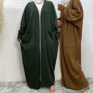 1997# New Arrival Women Winter Solid Color Long Coat Cotton batwing Sleeve Open <b>Abaya</b> Cardigan With Front Big Pocket 6 Colors - Product Image 1
