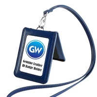 Porte-badge pliable en cuir véritable avec fenêtre transparente, 2 poches, pochette porte-cartes d'identité, multicolore, léger, avec cordon tour de cou, en solde