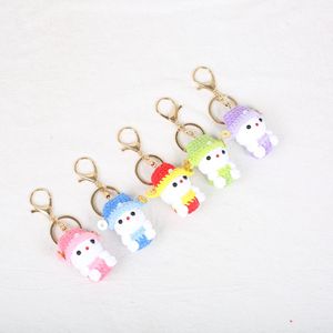 Portachiavi in Lana Lavorata <span class=keywords><strong>a</strong></span> Maglia KittySnoopy, Ciondolo Carino <span class=keywords><strong>a</strong></span> Forma di Cartone Animato per Libri e Borse, Design Creativo Multicolore Stile Patchwork - Product Image 1