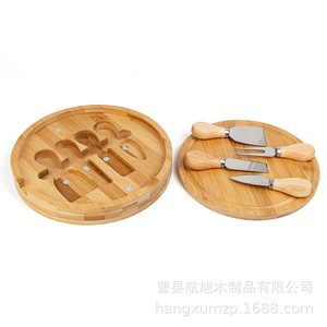Hangxu Double Sided Round Wooden Cutting Board With <b>Knife</b> <b>Set</b> For <b>Cheese</b> Steak Western Food Home Kitchen Durable - Product Image 3