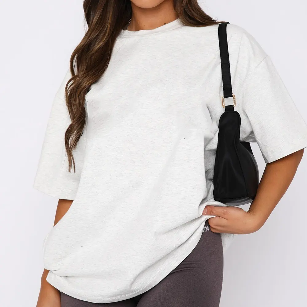 Camiseta lisa de algodón con hombros caídos para mujer, ropa de calle de peso pesado con logotipo personalizado, camisetas de gran tamaño blancas en blanco
