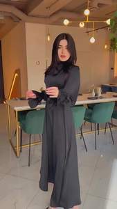 Vestido de fiesta de satén Eid para mujer, manga acampanada, Abaya, <span class=keywords><strong>Vestidos</strong></span> Largos, Ramadán, cinturón, Islam, Elbise, Dubai, túnica larga árabe 2024 - Product Image 3