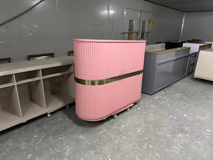 <strong>Pink</strong> Pinstripe Front Desk with Gold Edge High Fashion Cashier Suitable for <strong>Beauty</strong> Manicure and Hair <strong>Salon</strong> - Product Image 3