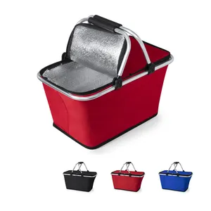 wholesale 600d Foldable Aluminum Framed Outdoor Portable Insulated Cooler Lunch Bags Storage Box Camping Picnic Basket with Lid