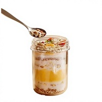 Gobelet en verre pour Overnight Oats avec cuillère en acier inoxydable et couvercle hermétique pour la cuisine, les pique-niques, l'usage quotidien, le petit-déjeuner et le stockage des collations