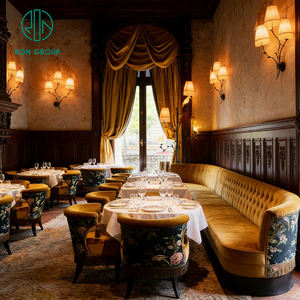 Sofá de terciopelo clásico de mediados de siglo con forma de semicírculo, mesa cuadrada de piedra para hotel/restaurante y mobiliario de asientos tipo cabina para cafetería - Product Image 3