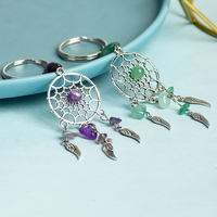 Porte-clés attrape-rêves en acier inoxydable avec pendentif gland en alliage métallique et perles de cristal naturel, accessoire DIY